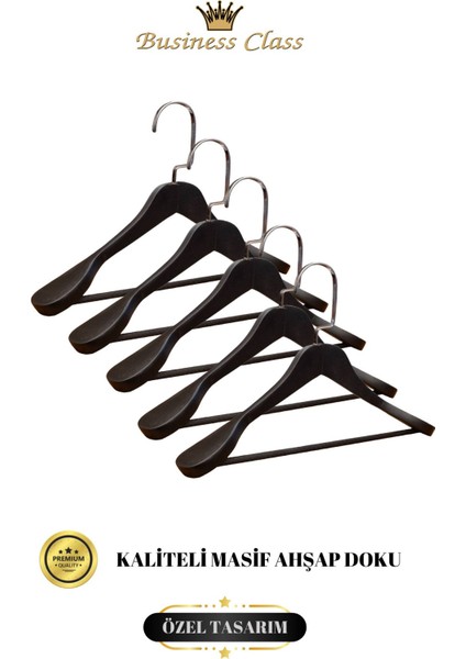 Business Class 5 Adet 44 cm Italyan Kanca Masif Ahşap Takım Elbise Askısı Palto Askısı Ceket Askısı