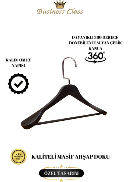 Business Class 5 Adet 44 cm Italyan Kanca Masif Ahşap Takım Elbise Askısı Palto Askısı Ceket Askısı fiyatları