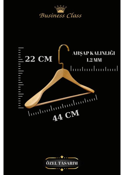 Business Class 15 Adet 44 cm Gold Italyan Kanca Masif Ahşap Elbise Askısı Palto Askısı Ceket Askısı fiyatları