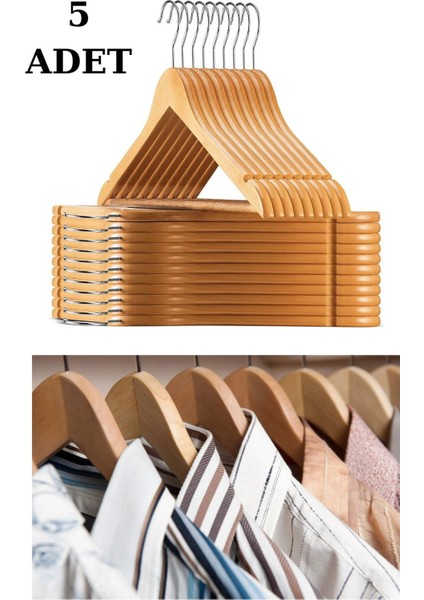 5 Adet Ahşap Ceket Askısı Gömlek Askısı Tişört Askısı Ahşap Askı Elbise Askısı
