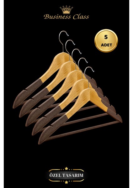 Business Class 5 Adet 44 cm Masif Kadife Ahşap Takım Elbise Ceket Askısı fiyatları