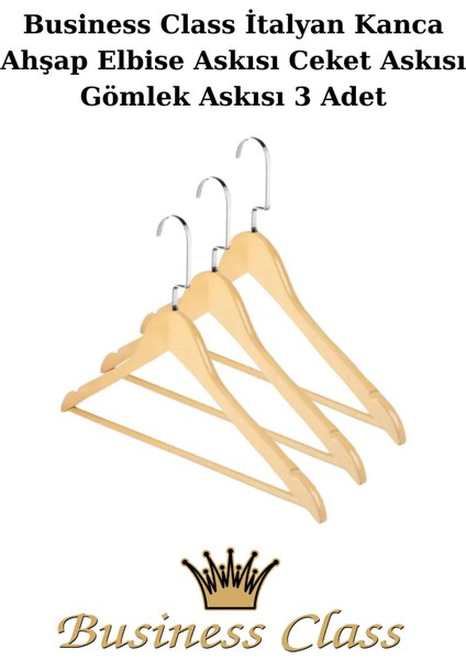Business Class 45 cm Italyan Kanca 3 Adet Ceket Askısı Buluz Askısı Elbise Askısı Ahşap Askı