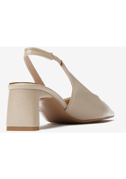 Krem Cilt Küt Burun Kadın Topuklu Ayakkabı