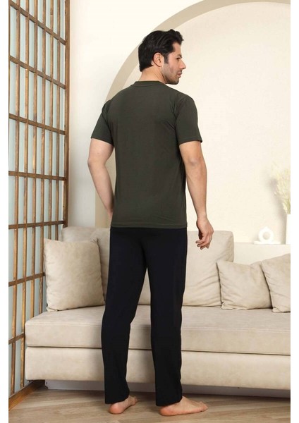 Erkek Bisiklet Yaka 3 Düğmeli Göğüs Cepli Pamuk Likra Mevsimlik Kısa Kol Pijama Takımı modelleri