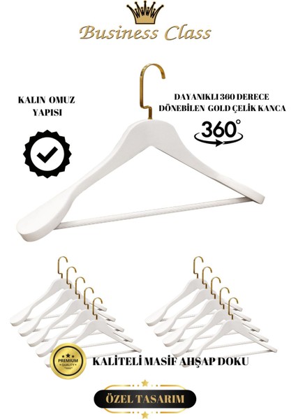 Business Class 10 Adet 44 cm Italyan Kanca Masif Ahşap Takım Elbise Askısı Palto Askısı Ceket Askısı
