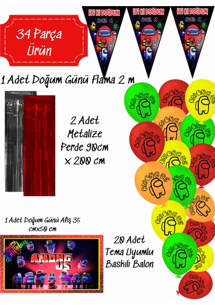 Among Us Doğum Günü Parti Malzemeleri Süsleri Seti Parti Seti