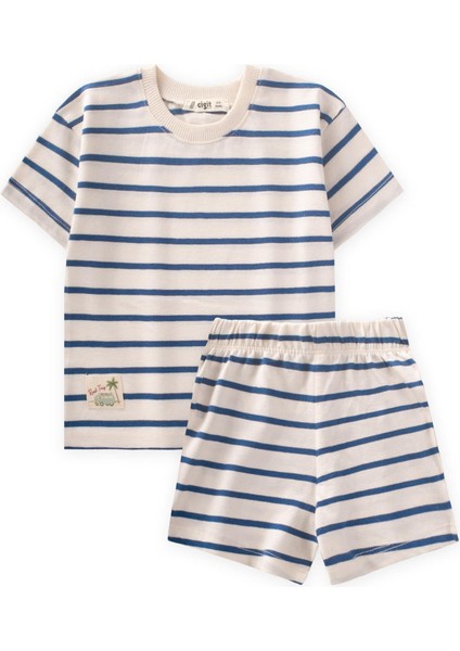 Çizgili Şortlu Takım 1-7 Yaş Indigo Mavi