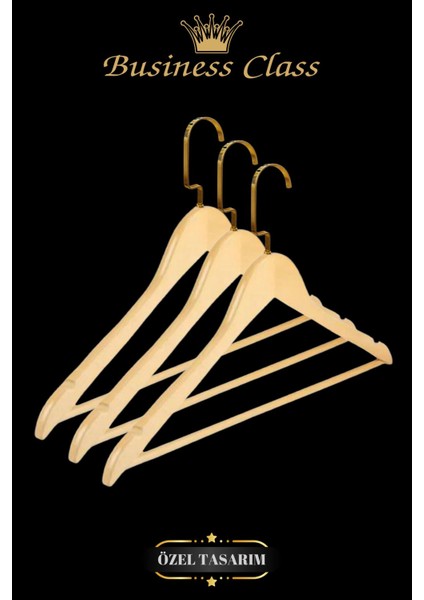 Business Class 45 cm Gold Italyan Kanca 3 Adet Ceket Askısı Buluz Askısı Elbise Askısı Ahşap Askı fiyatları