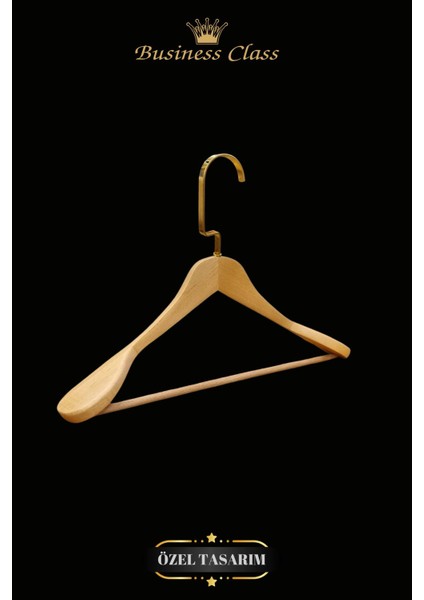Business Class 5 Adet 44 cm Gold Italyan Kanca Masif Ahşap Elbise Askısı Palto Askısı Ceket Askısı fırsatları