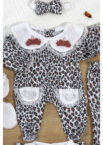 Kız Bebek Yenidoğan Müslin Leopar 10 Lu Lüks Hastane Çıkışı Zıbın Seti STL6996 modelleri