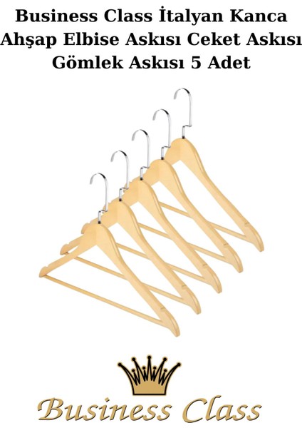 Business Class 45 cm Italyan Kanca 5 Adet Ceket Askısı Buluz Askısı Elbise Askısı Ahşap Askı