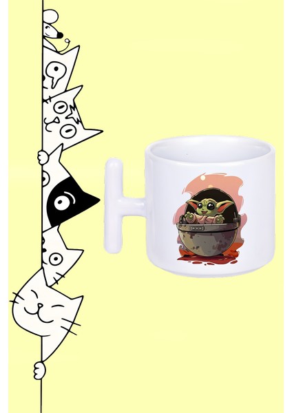 Master Yoda Baby Yoda Karakter Tasarım Baskılı Beyaz T Sap Kupa Bardak