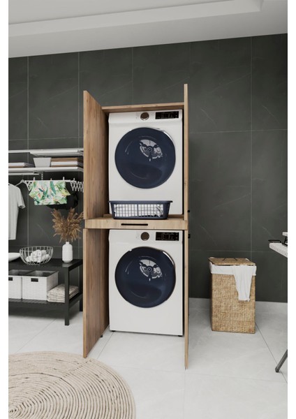 Lucca Kapaklı Çekmeceli Çamaşır ve Kurutma Makinesi Dolabı