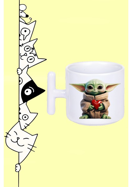 Love Master Yoda Karakter Tasarım Baskılı Beyaz T Sap Kupa Bardak