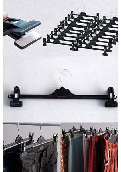 50 Adet 38 cm Plastik Siyah Mandallı Pantolon Etek Şort Giyim Askısı fiyatları