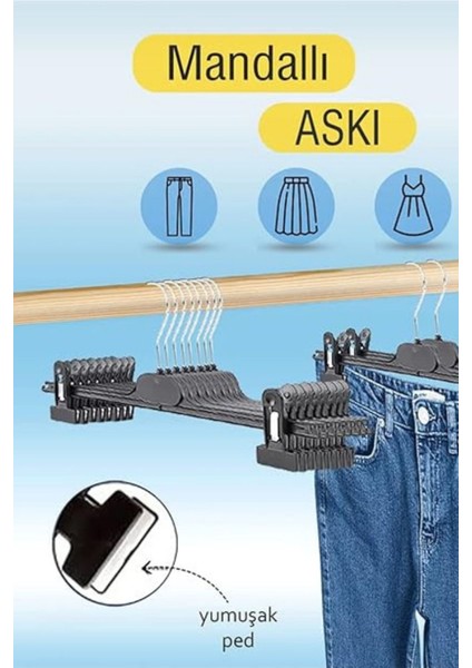 50 Adet 38 cm Plastik Siyah Mandallı Pantolon Etek Şort Giyim Askısı indirimleri