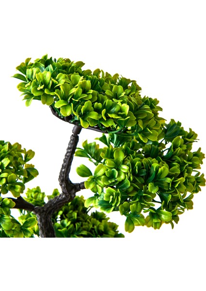 Dekoratif Saksılı Bonsai Meri Yapay Çiçek - Siyah / Yeşil - 20x20x36 cm