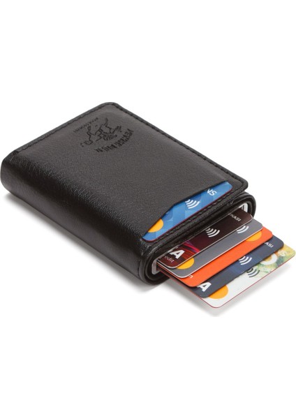 Erkek Mekanizmalı Mıknatıs Kapamalı Cüzdan ve Kartlık NEWPOLO343 - Siyah