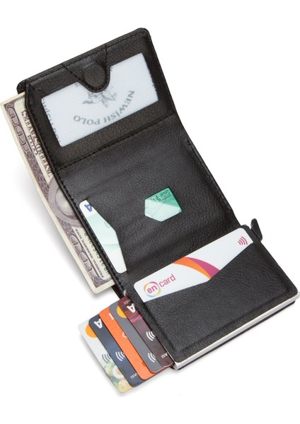 Erkek Mekanizmalı Mıknatıs Kapamalı Cüzdan ve Kartlık NEWPOLO343 - Siyah modelleri