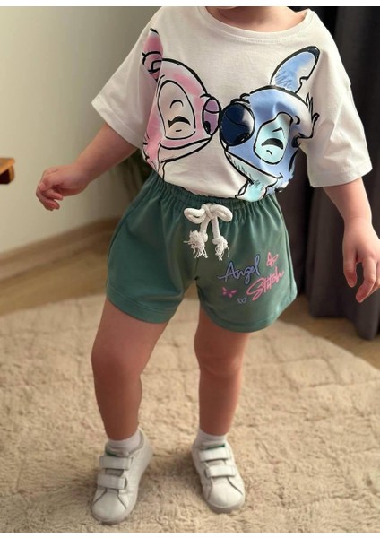 Kız Çocuk Stitch Detaylı 2'li Takım