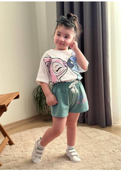 Kız Çocuk Stitch Detaylı 2'li Takım