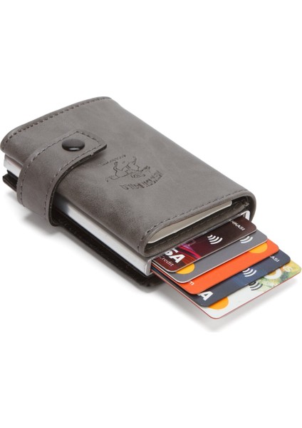 Erkek Mekanizmalı Bozuk Para Bölmeli Cüzdan ve Kartlık NEWPOLO342 - Gri