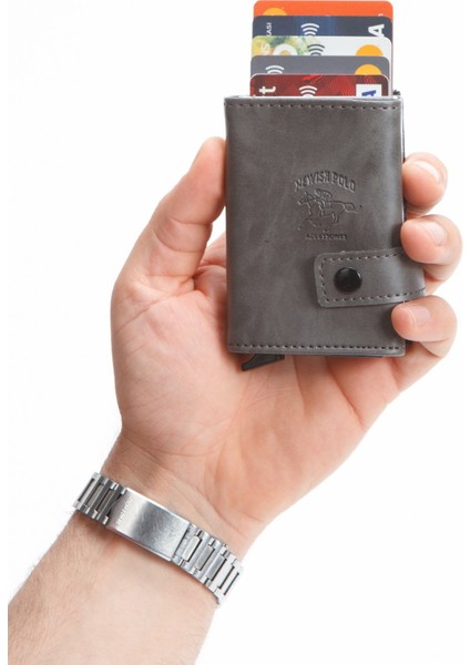 Erkek Mekanizmalı Bozuk Para Bölmeli Cüzdan ve Kartlık NEWPOLO342 - Gri indirimleri
