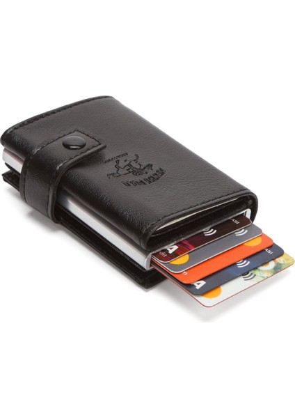Erkek Mekanizmalı Bozuk Para Bölmeli Cüzdan ve Kartlık NEWPOLO342 - Siyah