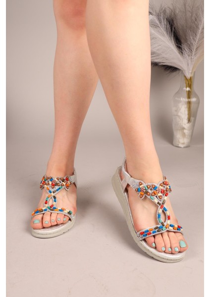 Beads Renkli Boncuklu Sandalet Gümüş fiyatları