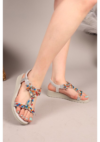 Beads Renkli Boncuklu Sandalet Gümüş modelleri