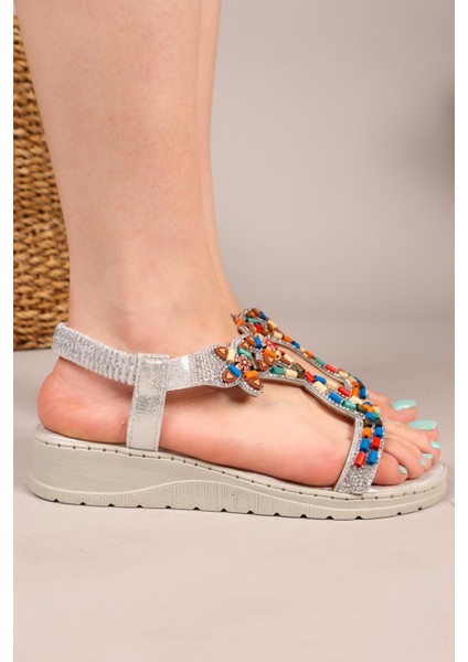 Beads Renkli Boncuklu Sandalet Gümüş fırsatları