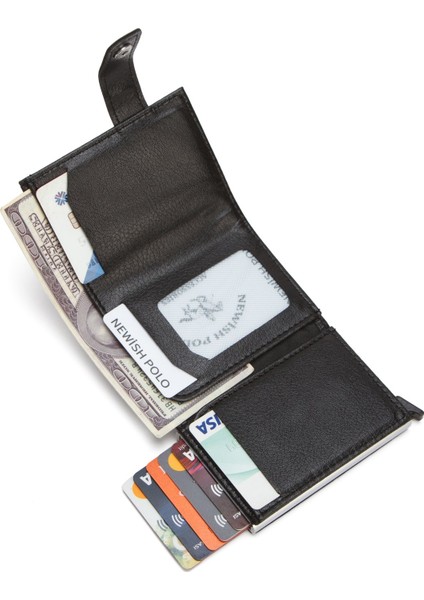 Erkek Mekanizmalı Bozuk Para Bölmeli Cüzdan ve Kartlık NEWPOLO342 - Siyah modelleri