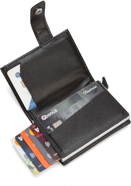 Erkek Mekanizmalı Bozuk Para Bölmeli Cüzdan ve Kartlık NEWPOLO342 - Siyah fırsatları