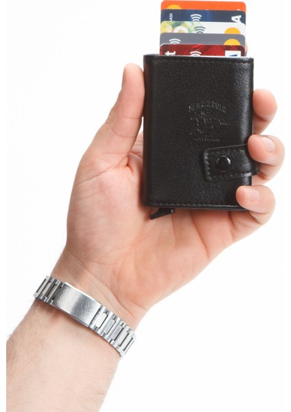 Erkek Mekanizmalı Bozuk Para Bölmeli Cüzdan ve Kartlık NEWPOLO342 - Siyah indirimleri