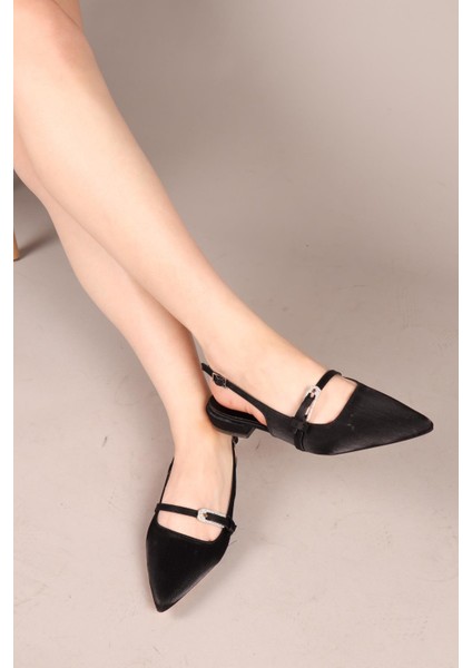 Sally Taşlı Tokalı Saten Babet Siyah modelleri