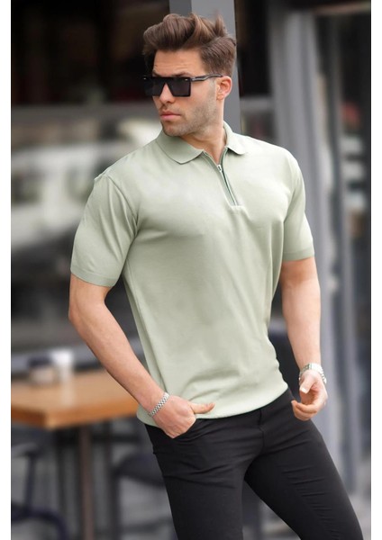 Erkek Polo Yaka Fermuarlı Triko T-Shirt