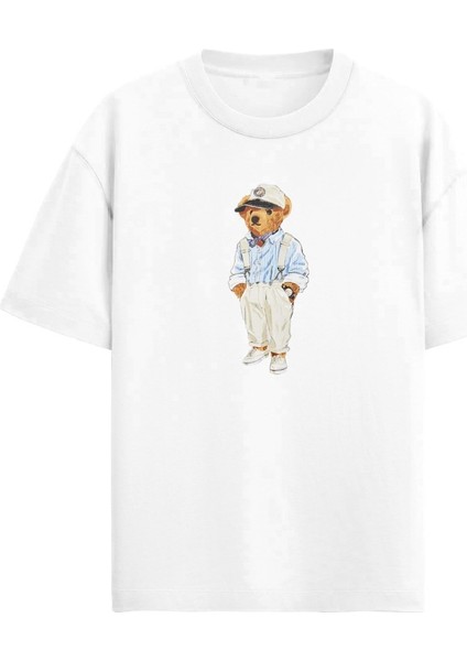 Kadın Şapkalı Ayı Desenli Sokak Stili Tişört fiyatları