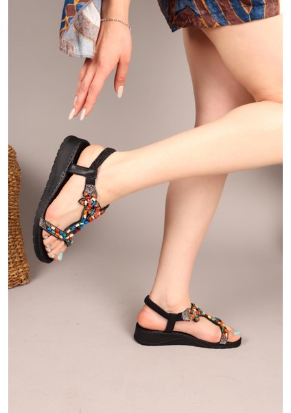 Beads Renkli Boncuklu Sandalet Siyah modelleri