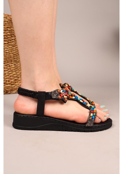 Beads Renkli Boncuklu Sandalet Siyah fırsatları