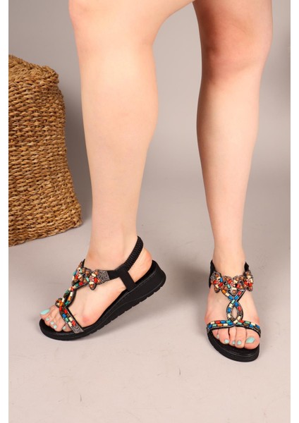 Beads Renkli Boncuklu Sandalet Siyah indirimleri