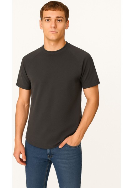 Erkek Reglan Oval Kesim Pamuk Yumuşak Dokulu Bisiklet Yaka T-Shirt
