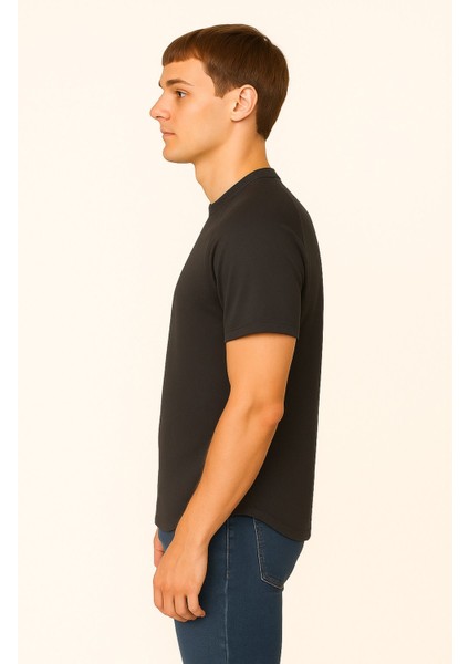 Erkek Reglan Oval Kesim Pamuk Yumuşak Dokulu Bisiklet Yaka T-Shirt