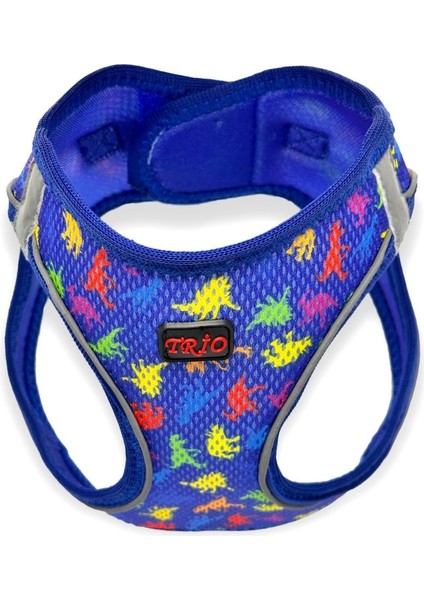 Air-Mesh Reflektörlü Köpek - Kedi Göğüs Tasması Mavi Dino Desenli fırsatları