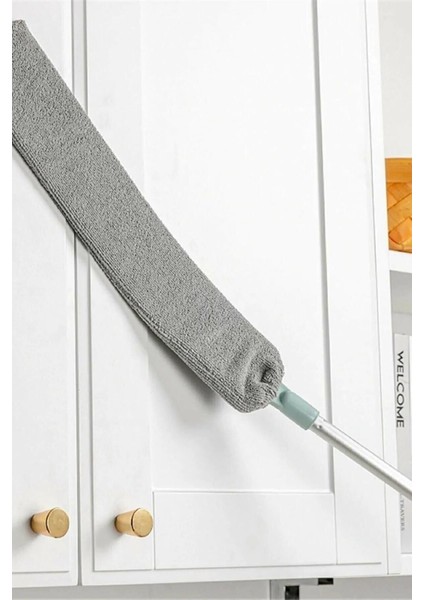 Mikrofiber Başlıklı Pratik Dip Köşe Raf Temizleme Mopu Sihirli Toz Alma Fırçası (Yedek Bezli)