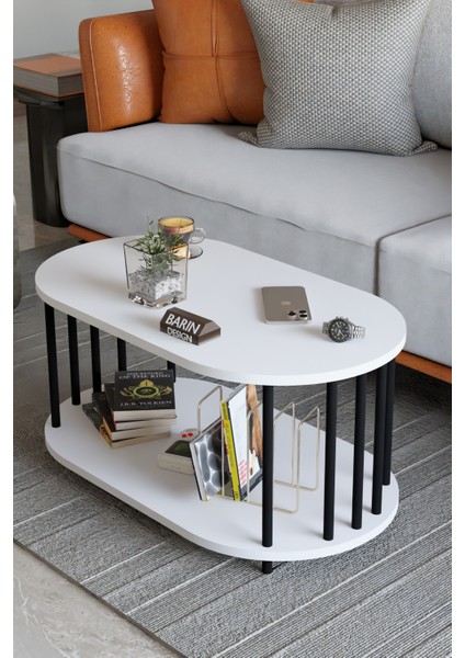 Modern Oval Orta Sehpa Çift Katlı Metal Ayaklı Salon, Ofis, Dekoratif Sehpa, Kahve Sehpası modelleri