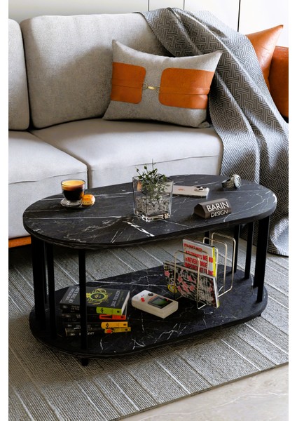 Modern Oval Orta Sehpa Çift Katlı Metal Ayaklı Salon, Ofis, Dekoratif Sehpa, Kahve Sehpası