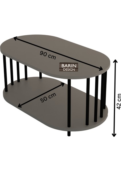 Modern Oval Orta Sehpa Çift Katlı Metal Ayaklı Salon, Ofis, Dekoratif Sehpa, Kahve Sehpası