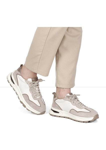 Erkek Bej Bağcıklı Süet Deri Sneaker