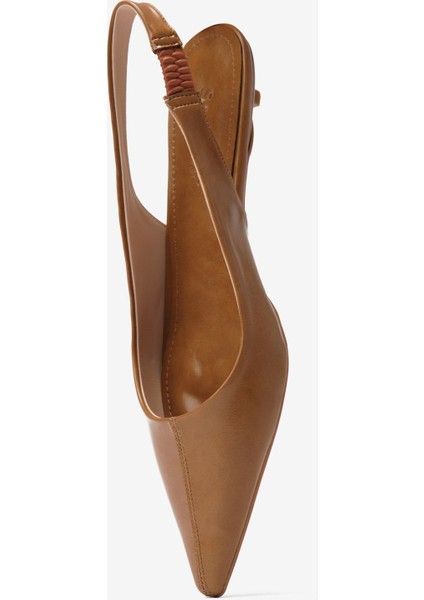 Taba Cilt Sivri Burun Kadın Topuklu Ayakkabı