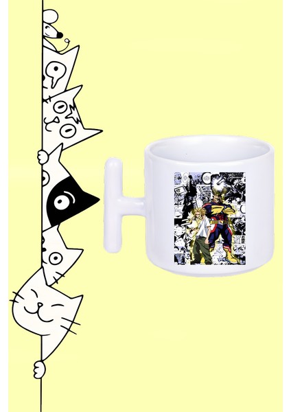 Karakter Anime All Might My Hero Tasarım Baskılı Beyaz T Sap Kupa Bardak